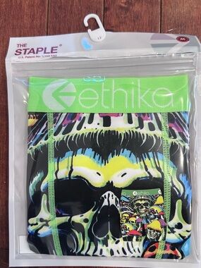 ethika Neon Green Waistband Skull Print Boxer Briefs
